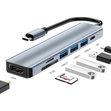 Type C Hub (7 Port), 100W Pd Şarj ve Veri Transfer Type-C Port 4K 30HZ Veya 1080P 60HZ Hdmı, 1 Adet USB 3.0 Port 2 Adet 2.0 Port, Mirosd ve Sd Kart Okuyucu  Pro/air Vb. Uyumlu