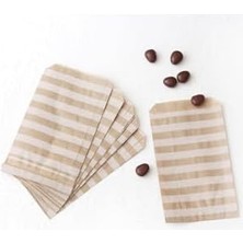 Çizgi Desenli 50 Adet Kese Kağıdı, Kraft-Beyaz, 11X20 cm