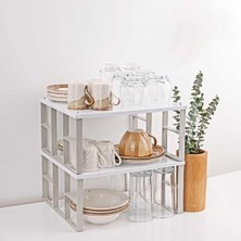 2'li Raf Düzenleyici Seti: Dolap Içi Düzenleyici, Tabak ve Bardak Rafı Tabak Düzenleyici Dolap Rafı Portatif Organizer