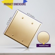 Boş Cihaz Metal Duvar Plakası, Paslanmaz Çelik Korozyona Dayanıklı, Boyut 2-Gang 4.5" x 4.5", Paslanmaz Çelik 201, 7702-PB, Parlak Pirinç, Altın
