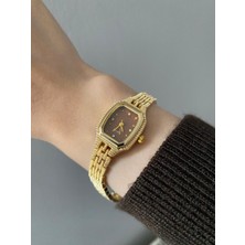 Elifra Kadın Vintage Altın Kaplama Lüks Renkli Kadranlı Kol Saati - Retro Şık Takı Saat & Klasik Minimalist Tasarım