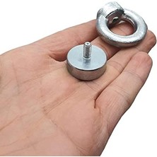 Çok Güçlü Deniz Mıknatısı - Fishing Magnet - Daimi Çelik Mıknatıs - Halkalı Pot Mıknatıs - Nikel Kaplı - Paslanmaz - Kararma Yapmaz - Tuzlu Suya Dayanıklı (Ø25 mm (15 Kg))