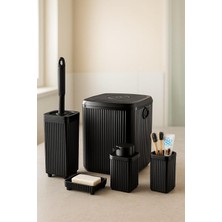 Serisi Siyah Banyo Seti, 5 Parça Akrilik Kare 5 Litre Çöp Kovası, Sabunluk, Fırçalık Takımı 34 Siyah