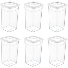 6'lı Set Skali Kare Saklama Kabı Beyaz 1440 ml