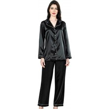 Red Womans Siyah Ikili Saten Gecelik Pijama Takımı 7647