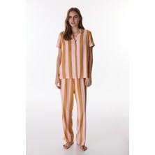 Penti Renkli Bella Çizgili Düğmeli Gömlek Pantolon Pijama Takımı