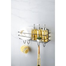 Siyah Yapışkanlı Banyo Rafı Mutfak Rafı Çok Amaçlı Askılı Düzenleyici Organizer Paslanmaz Şampuanlık Siyah