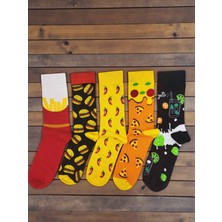 G Socks 5'li Patates Kızartması, Hamburger, Acı Biber, Pizza ve Mojito Desenli Renkli Çorap Seti