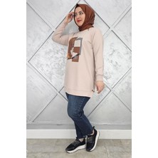 Pys Giyim Kadın Baskı Taş Detaylı Tesettür Tunik