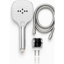 Spiralli Duş Başlığı Seti, 3 Fonksiyonlu Tuşlu Geniş Gövde Krom Duş Başlığı, 150 cm Duş Hortumu, Mafsallı Başlık, Vida ve Dübel Dahil, Su Tasarruflu, Duvara Monte Banyo Takımı