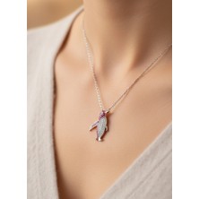 925 Ayar Gümüş Pembe Zirkon Taşlı Penguen Tasarım Trend Kadın Kolye Sevgililer Günü Hediye