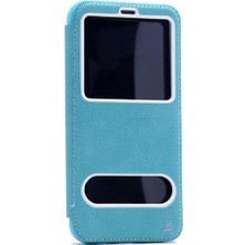 Galaxy S8 Plus Kılıf Kapaklı Iç Kısım Silikonpencereli Koruma Kap Turkuaz