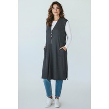 Kadın Önü Üç Düğmeli Cepli Jakarlı Yazlık Uzun Yelek