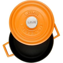 Metal Spring Serisi - Döküm Çok Amaçlı Tencere, Yuvarlak, 24 Cm, Mat, Parlak Siyah Taban, Turuncu