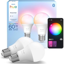Hue 8W E27 806 Lumen Renkli Akıllı Ampul A60 (2'li Ekopaket)