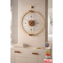 Wallover Design Büyük Boy Rosa Gold/ceviz Premium – Çift Çemberli Kırılmaz Camlı Lüks Sessiz Duvar Saati, 50X65 cm ✨