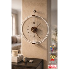 Wallover Design Büyük Boy Rosa Beyaz/ceviz Premium Çift Çemberli Kırılmaz Camlı Lüks Sessiz Duvar Saati 50X65 cm ✨