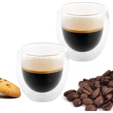 2 Adet Çift Cidarlı Iki Katmanlı Borosilikat Cam Bardak, Yalıtımlı Cappuccino Kahve Kupası, Şık ve Dayanıklı Tasarım, Dayanıklı,termisil Kupa (300 Ml)