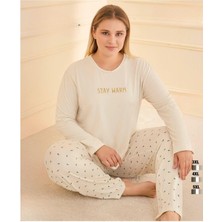 Bursa Pijama Kadın Uzun Kol Büyük Beden Bisiklet Yaka Pijama Takımı