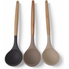 Bambu Saplı Silikon Kepçe, Bambu Uzun Silikon Çorba ve Sos Kepçesi 27CM 3 Renk Seçenekli (Siyah)