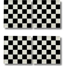 Retro Siyah Beyaz Bardak Altlığı 4'lü