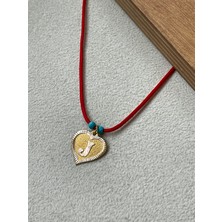 Rupen Kraft Kırmızı Ipli 14 Ayar Altın J Harfi Kolye Altın Kalpli Harf Kolye Altın Harf