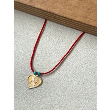 Rupen Kraft Kırmızı Ipli 14 Ayar Altın N Harfi Kolye Altın Kalpli Harf Kolye Altın Harf