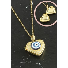 Nacario Kalp Nazar Kapaklı Zirkon Taşlı Çelik Kolye