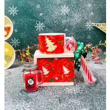 Kırmızı Yeni Yıl Tasarımlı Kutulu Kupa Baston Şeker ve Kokulu Mum Yılbaşı Seti