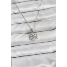 Nacario Bfs 316L Çelik Zincir Gümüş Renk Lotus Model Zirkon Taşlı Kadın Kolye