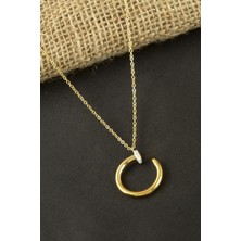 Nacario Çivi Zirkon Taşlı Lüks Çelik Kolye