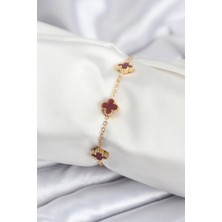 Nacario Bfs 316L Çelik Gold Renk Bordo Baby Boy Yonca Kadın Bileklik