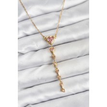 Nacario Bfs 316L Çelik Zincir Gold Renk Pembe Kalp Kadın Kolye