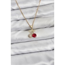 Nacario Bfs 316L Çelik Zincir Gold Renk Kiraz Model Zirkon Taşlı Kadın Kolye