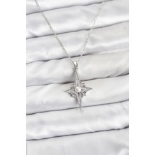 Nacario Bfs 316L Çelik Zincir Gümüş Renk Kutup Yıldızı Model Zirkon Taşlı Kadın Kolye