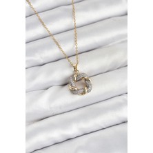 Nacario Bfs 316L Çelik Zincir Gold Renk Zirkon Taşlı Sarmal Model Kadın Kolye