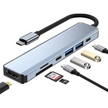 Tr-35 7 Port Mac Uyumlu Thunderbolt 3 ile Uyumlu Hub Type-C To 4K Hdtv 2x Usb3.0 2x USB C Pd Şarj Micro Sd ve Sd Kart Okuyucu