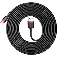 Cafule Serisi 2A 3 Metre Örgü Tasarım Type-C Data Şaj Kablosu Siyah