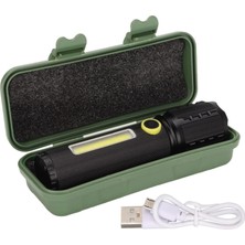 P50 + Cob LED Zoomlu Alüminyum Şarjlı El Feneri | Süper Parlak 800 Lümen, 3 Modlu, 800 Mah Kapasite, USB Şarj, Taşıma Çantalı