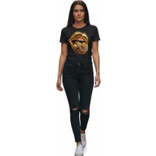 Texrium Gold Dudak Baskılı %100 Pamuk Kadın T-Shirt