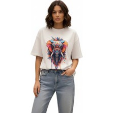 Texrium Fil Baskılı Oversize Rahat Kesim %100 Pamuk Kadın T-Shirt