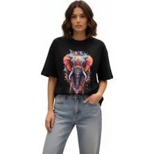 Texrium Fil Baskılı Oversize Rahat Kesim %100 Pamuk Kadın T-Shirt