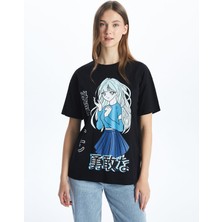 Lc Waikiki Yeni Sezon Bisiklet Yaka Anime Baskılı Kadın Tişört
