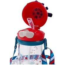 320ML Pipetli Eğlenceli Desenli Akıllı Pipet Toplu Askılı Tritan Su Matarası (Kırmızı)