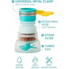 360° Dönebilen Akordiyon Musluk Filtresi Su Tasarruflu Kireç Önleyici Esnek Başlık Filtreli Aparat Mutfak ve Banyo Uyumlu Asorti Renkli