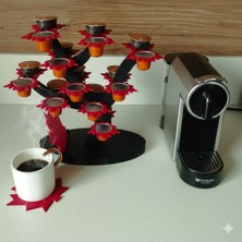 Mottopi Akçaağaç Formlu Dekoratif Kahve Kapsül Standı ve 2 Adet Bardak Altlığı,Kahve Organizeri,Çift Taraflı Kullanım-37 mm ve 46 mm Kapsül Kahve Uyumlu-Kırmızı