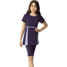 Hazelin Kız Çocuk Mor Lila Detaylı 6-13 Yaş Yarım Kol Taytlı  Mayo HZL24S-AR1171-23