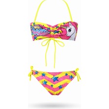 Hazelin Kız Çocuk Neon Sarı Unicorn Desenli  2-8 Yaş Straplez Bikini Takım HZL24S-LC3658