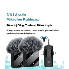 Yüksek Kalite Profesyonel 3 In 1 Kablosuz Taşınabilir Yaka Mikrofonu Tüylü