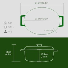 Döküm Oval Tencere Döküm Demir Yekpare Kulplu Premium Serisi Ölçü 21X27CM. Yeşil